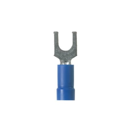 Panduit Fork Terminal, #6 Stud Size, 14 AWG, 600 V, Vinyl Insulated, Blue, Crimp Termination Only, 1000 PK PV14-6F-M